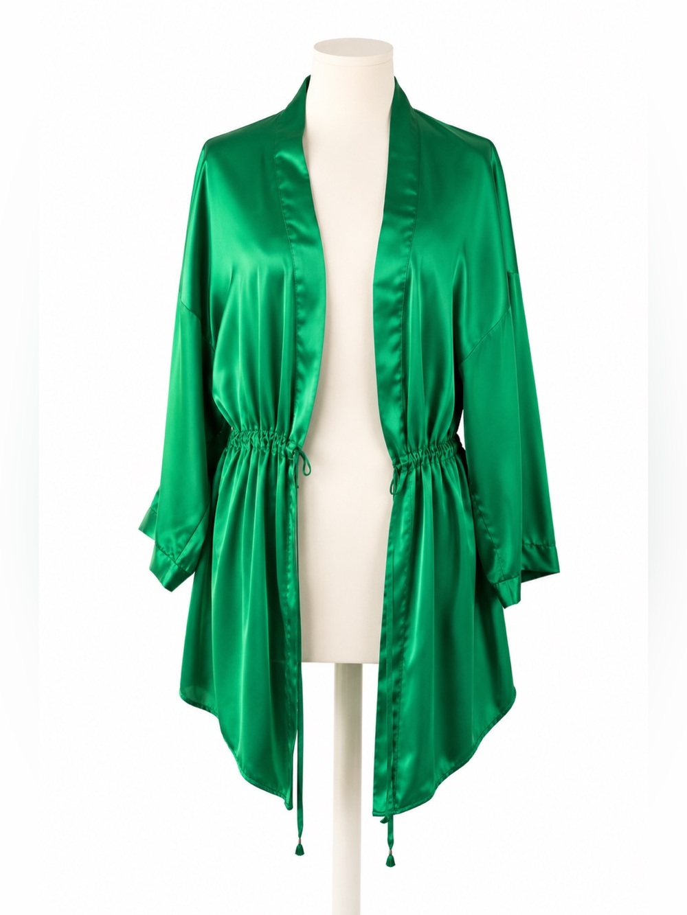 Victoria’s Secret Emerald Green Satin Robe Petite Small Y2K Luxe Boudoir Glam